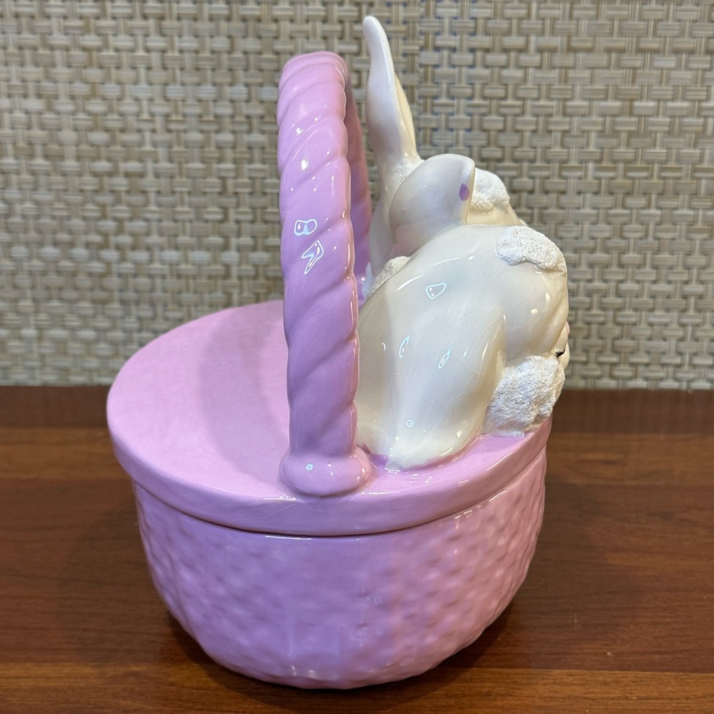 🌟3xHP🌟VTG 1980s Lavender Ceramic Bunny Lidded Easter Basket Candy Dish Hobbyist - Picture 5 of 11